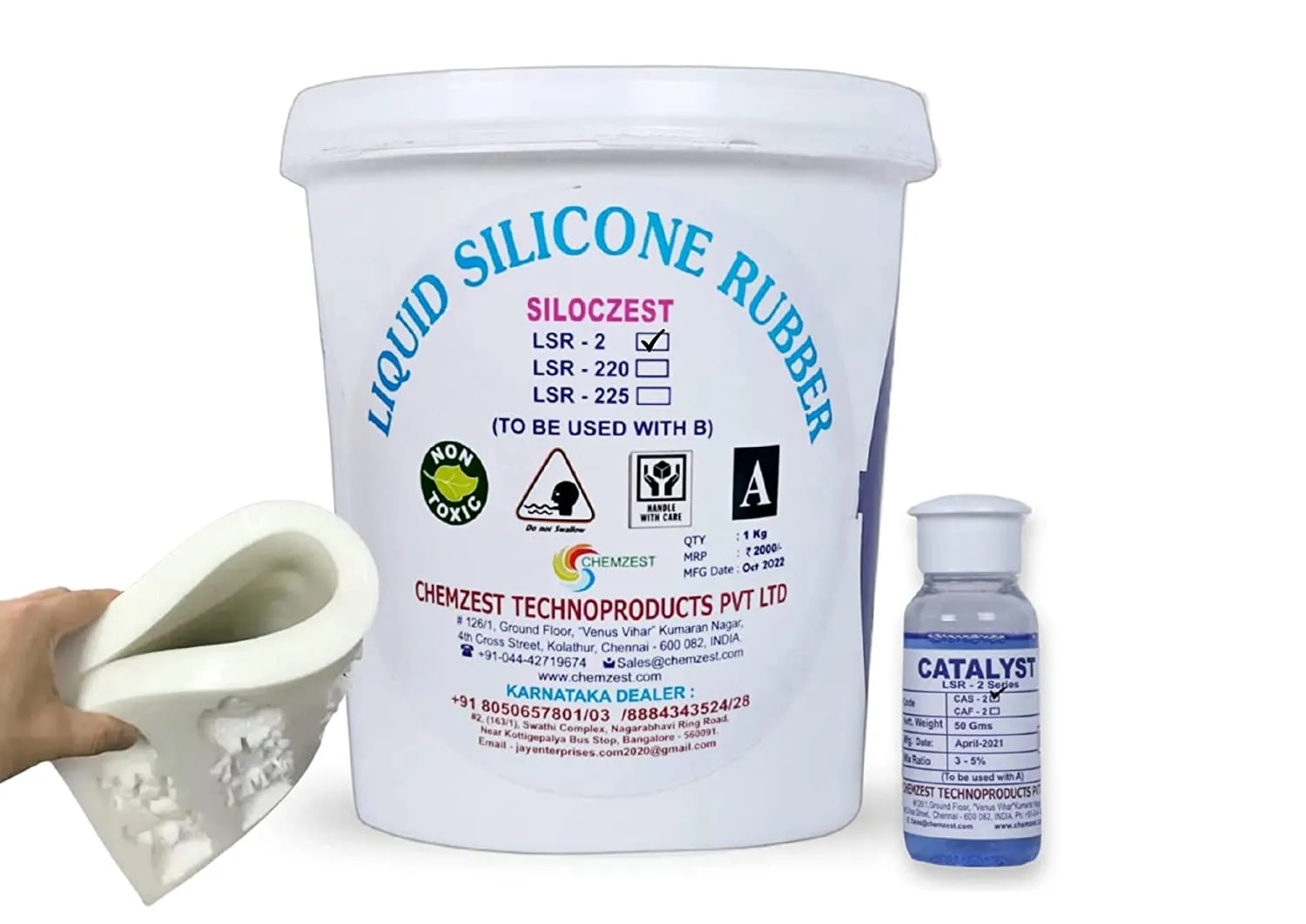 Liquid Silicone Rubber LSR-2 Slow (15 Shore) 1kg Ideal for Casting Resins Molds & Silicone Molds,DIY, Manual Making image 1
