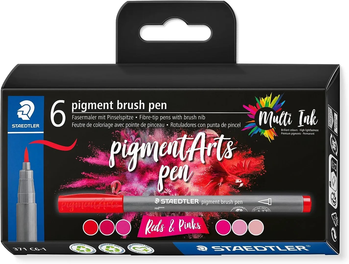 STAEDTLER Pigment Arts Brush Pen, Reds & Pinks, Pack of 6 Pens image 1