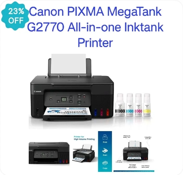 Canon PIXMA MegaTank G2770 All-in-one (Print, Scan, Copy) Inktank Printer image 1