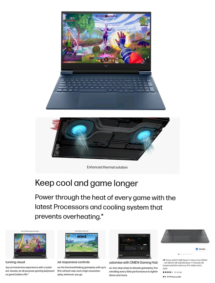 HP Victus Ryzen 5 Hexa Core 5600H - (16 GB/512 GB SSD/Windows 11 Home/6 GB Graphics/NVIDIA GeForce RTX 3060) 16-e0333AX Gaming Laptop (16.1 Inch, Mica Silver, 2.48 Kg, With MS Office) image 1