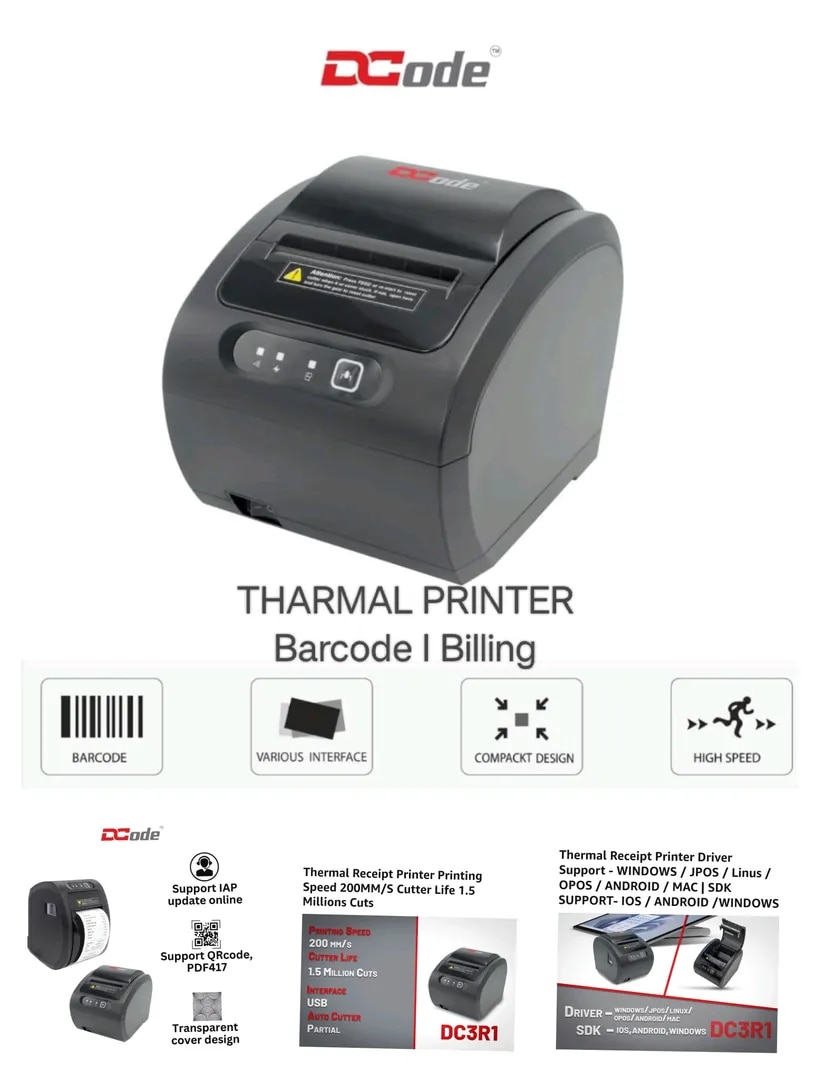 DCode Thermal Printer (DC3R1-3 inch) USB Interface Thermal Printing Barcode Printer
image 1