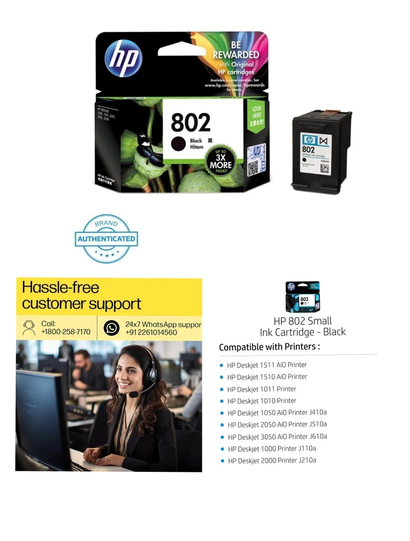 HP 802 Small Black Original Ink Cartridge image 1
