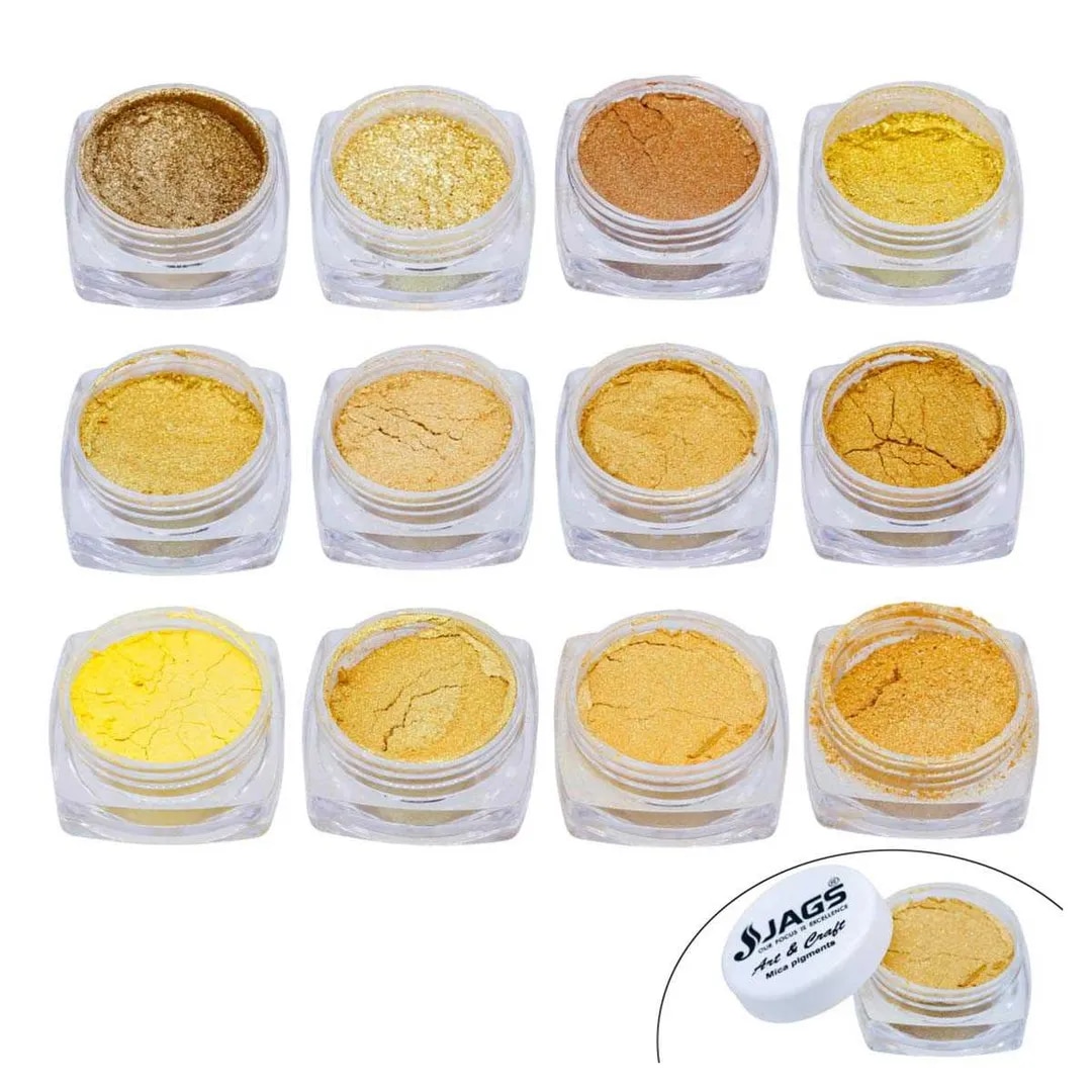 Mica Pigment Powder For Resin Art | Pack of 12 colors | 12 Grams Each | Gold Shades image 1