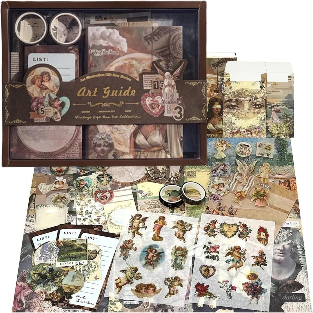 Scrapbook Kit 232 Pcs, Junk Journal Kit with Journaling Supplies, Scrapbook Paper, A6 Grid Notebook, Washi Stickers, Washi Tape, Scrapbook Kit Craft DIY Gift Set (Star and Art Museum) image 1