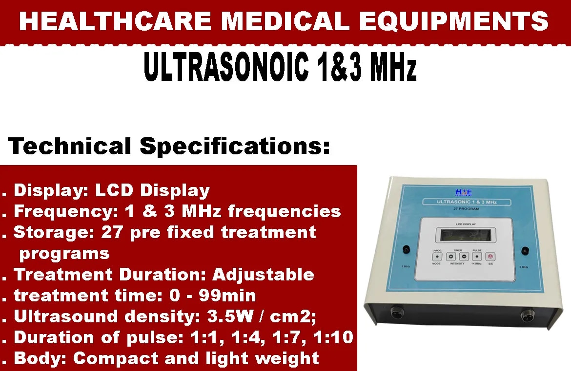 COMPUTERIZED ULTRASOUND THERAPY 1 & 3 MHZ 27 program LCD Display image 1