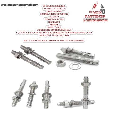 STAINLESS STEEL WEDGE ANCHOR FASTENER M6 M8 M10 M12 M14 M18 M20 M22 M24 M25 M27 M28 M30 M33 M36 SS 304 SS 316 SS 316L SS 310 SS 317 SS 321 SS 347 SS 904L SUPER DUPLEX TITANIUM image 1
