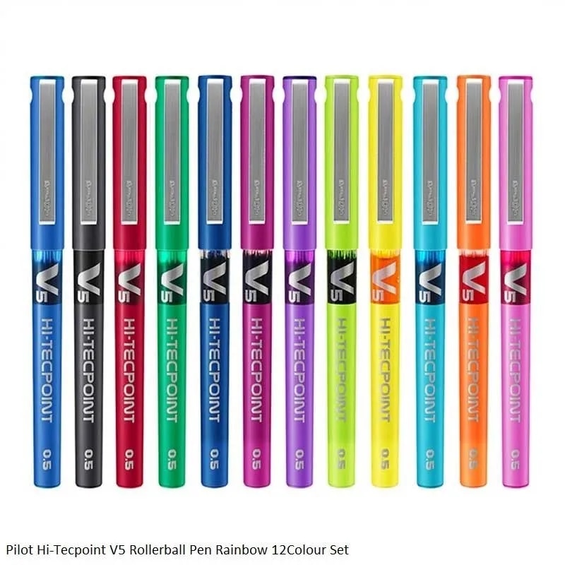 PILOT HI-TECH-POINT V-5 LIQUID INK ROLLER BALL PEN FINE TIP 12 COLOR image 1