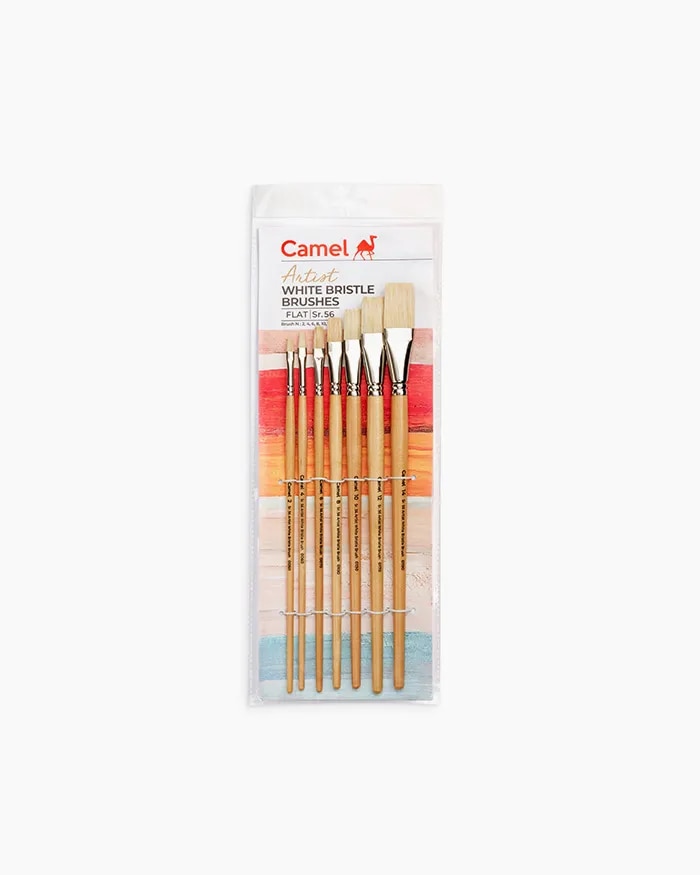 Camel White Bristle Brushes Assorted pack of 7 brushes, Flat Series 56 image 1