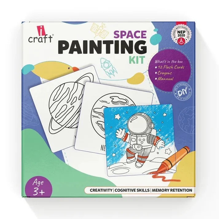 Space Painting Kit for Kids: Solar System Flash Cards with Crayons - Educational and Fun Art Activity, Best Gift for Boys and Girls image 1