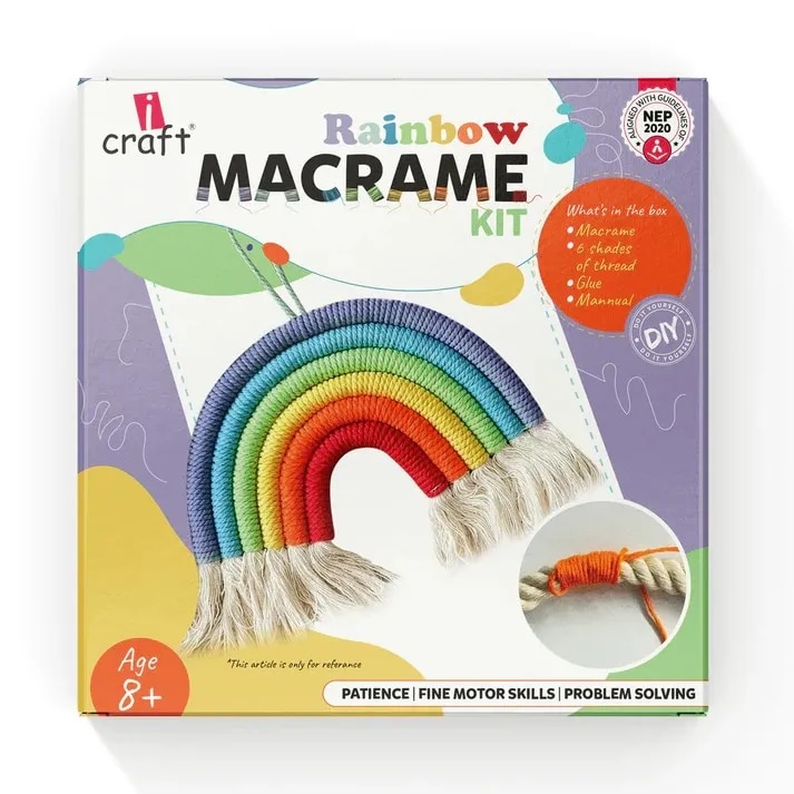 Rainbow Macrame Kit for Kids & Beginners - DIY Wall Hanging Craft Set Develops Creativity, Improves Focus - Perfect Art Gift for Boys & Girls image 1