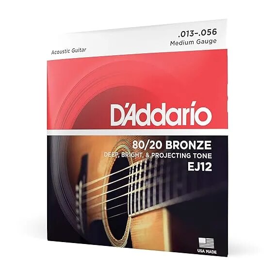 D'Addario EJ12 80/20 Bronze Acoustic Guitar Strings, Medium, 13-56 image 1