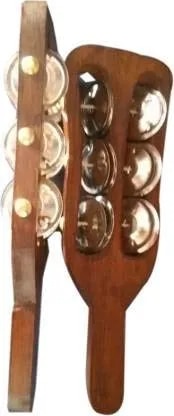 Wooden Kartal, Indian Musical Percussion Instrument Hand-Cymbals Wooden Steel Jigal Fibre Dafli/Tambourine Indian Musical Instrument (Pack of 2) image 1