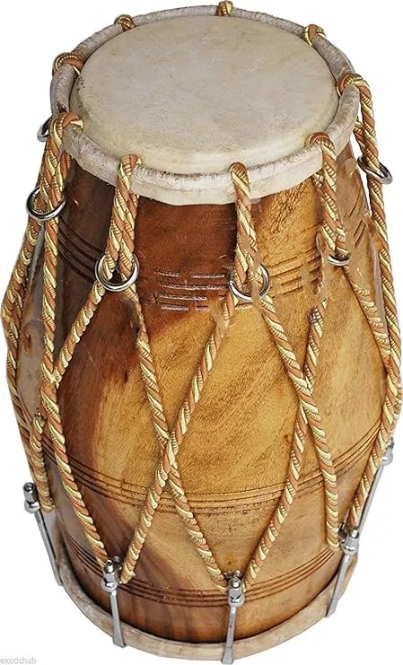 18 Inch Exquisite Handmade Wooden Dholak | Indian Folk Musical Instrument Drum Nuts N Bolt | Dusky Light Brown Finish | Traditional & Classical Music | Ceremonial Functions & Home Decor image 1