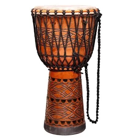 Mahogany Wood Djembe Drum – 14 Inches Diameter X 23.5 Inches Height Musical Instrument – Natural Finish image 1