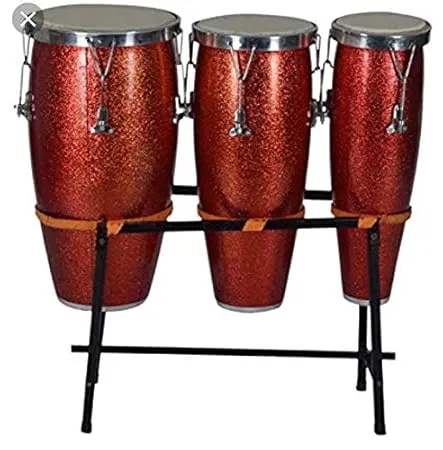 3 Piece Congo Drum Fiber Wirh Folding Stand (Red) image 1