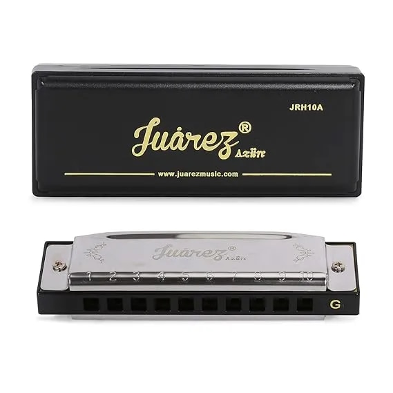 JUAREZ JRH10A-G Diatonic Professional Blues Harmonica Key of G Scale | 10 Holes | Mouth Organ | Cover – Stainless Still image 1