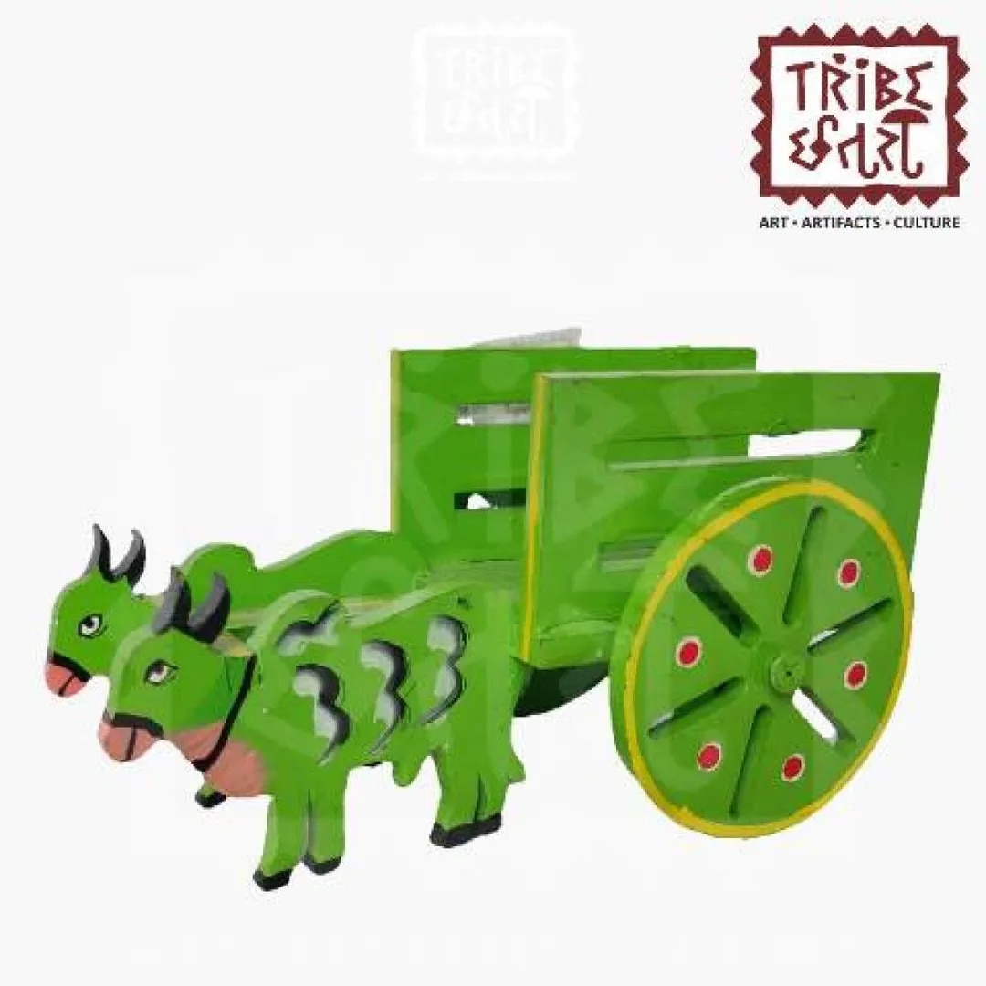Wooden Hand Painted Bullock Cart image 1