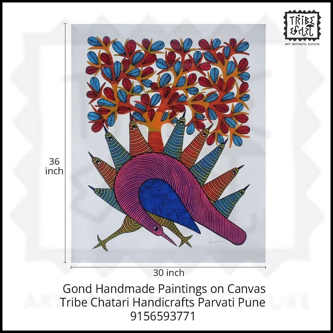 Gond Art Tribal Painting on canvas image 1