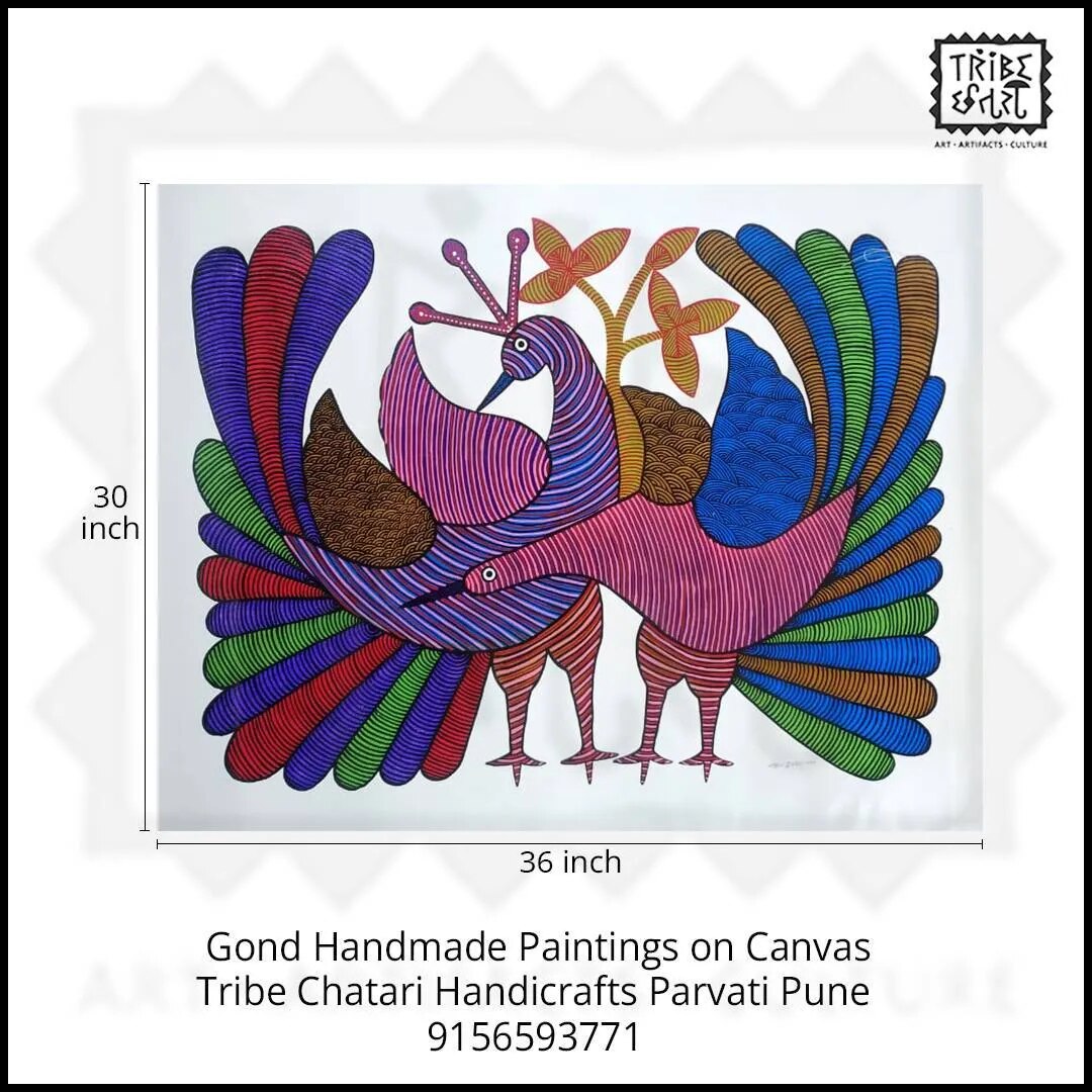 Beautiful Peacock Gond Painting on canvas image 1