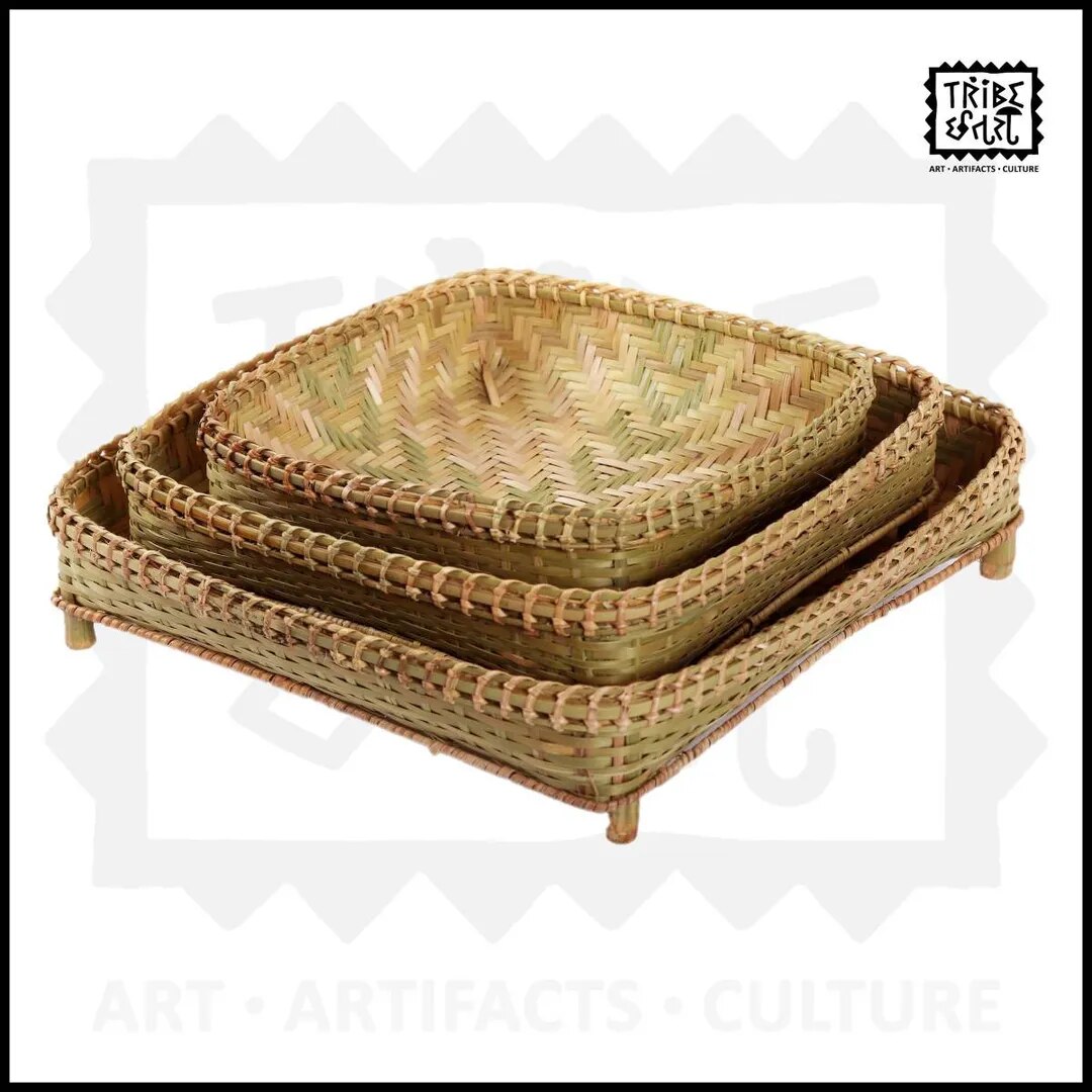 Bamboo and cane tray set image 1