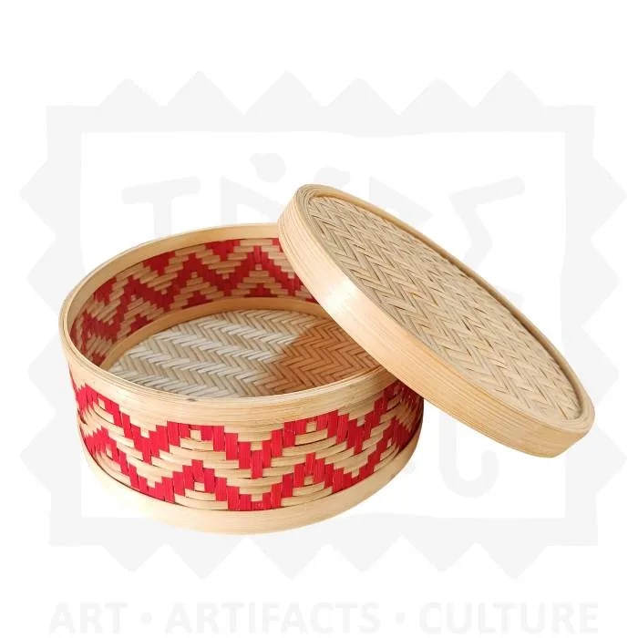 Bamboo weave round colorful box with lid big image 1
