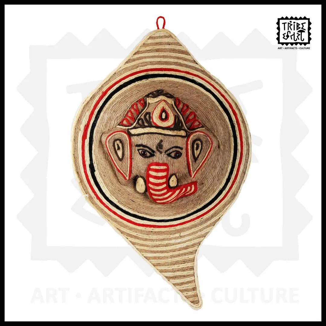 Jute and paper mache Ganesh wall hanging image 1
