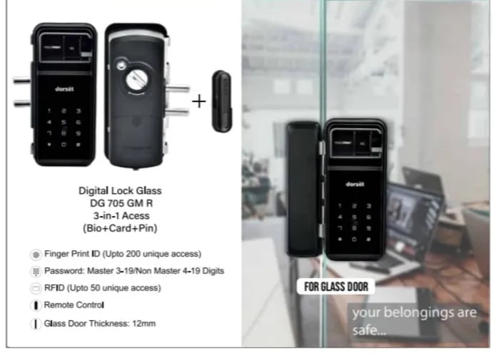 Smart Digital Glass Door Lock – 3-in-1 Biometric Access image 1
