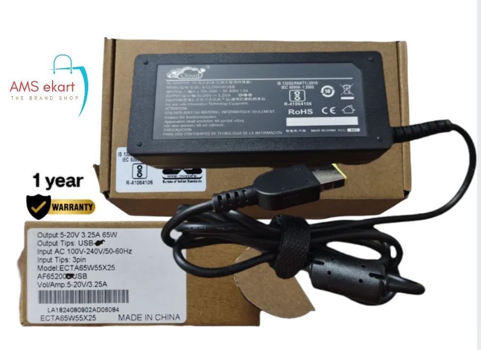 AMSekart Compatible Lenovo 65W USB Type Charger for Laptop G 50-45 Series 20V 3.25 A 65W image 1
