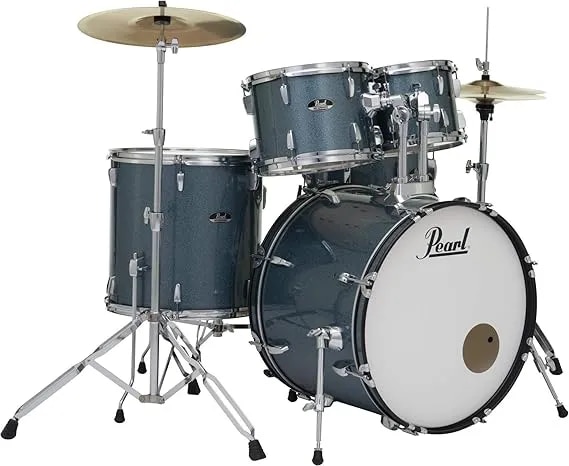 Pearl, Drum Set, 5 Pcs, Roadshow, W/Stands & Cymbals -Aqua Blue Glitter RS525SC/C (703) image 1
