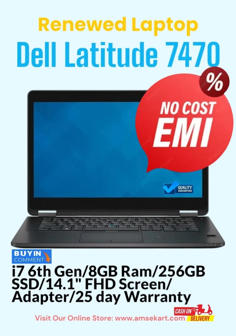 Dell Latitude 7470 Refurbished Laptop | Intel Core i7 6th Gen | 8GB RAM | 256GB SSD | 14.1" Full HD Screen | Windows 10 Pro | EMI & Cash on Delivery | 25 Days Testing Warranty image 1