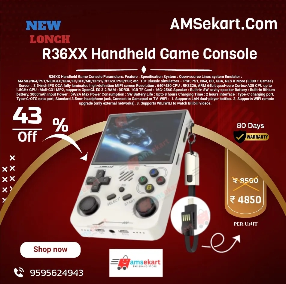 R36XX Handheld Game Console with 3.5" IPS Screen | 3000+ Games | Open Source Linux | Supports PSP/PS1/N64/DC/GBA & More | Quad-Core CPU | 1GB RAM | 3000mAh Battery | WiFi | Retro Gaming Emulator Console | 80 Days Warranty image 1