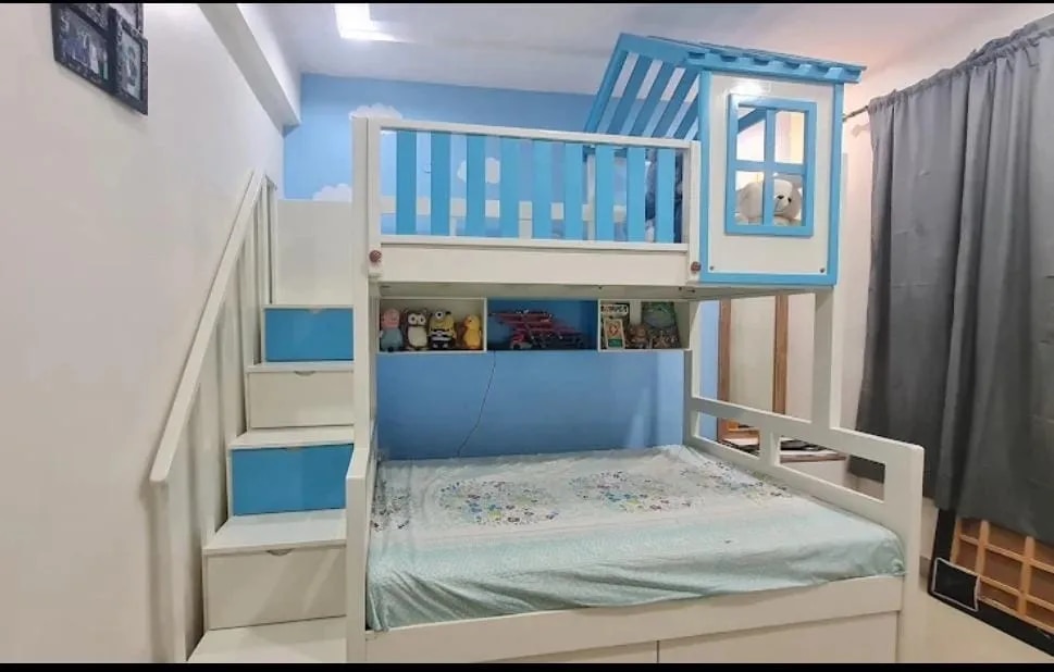 Wooden bunk bed with staircase image 1
