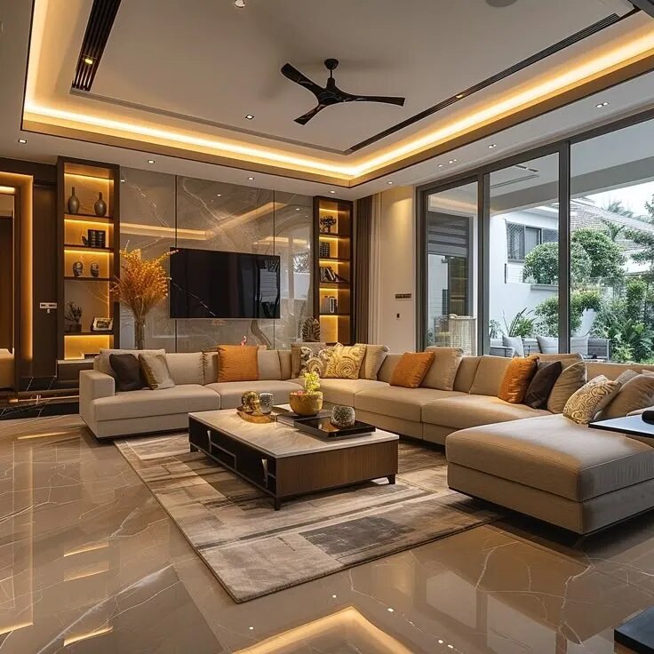 Luxury Living Room Interior Design Services in Tamil Nadu – Custom TV Units & Wall Paneling image 1
