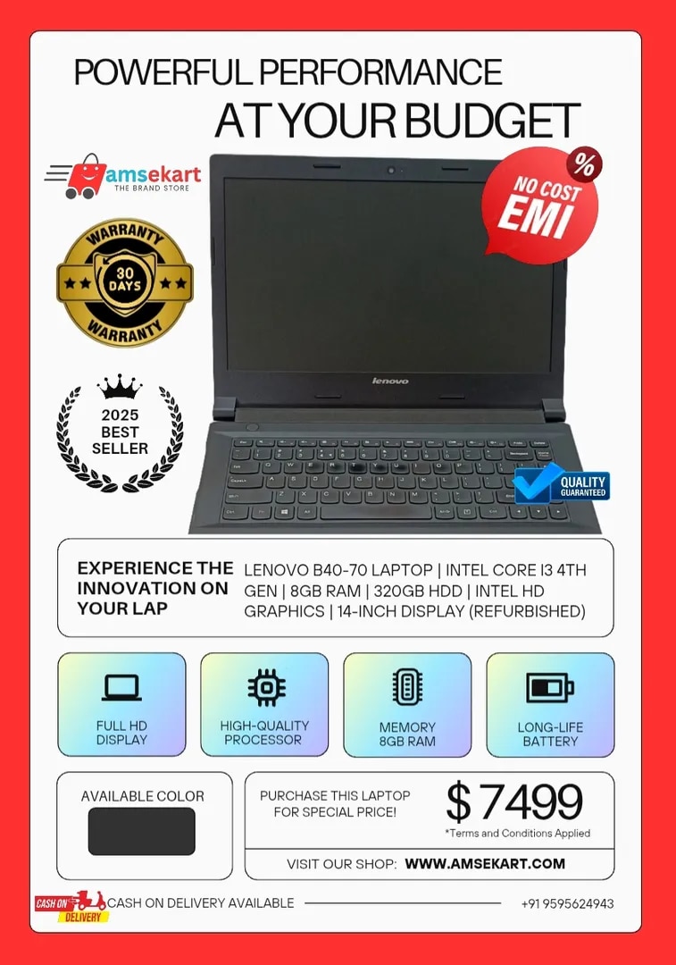 Lenovo B40-70 Laptop (Refurbished) – Intel Core i3 4th Gen, 8GB RAM, 320GB HDD, 2GB Integrated Graphics, 14-Inch Display | 1 Month Warranty | Cash on Delivery Available image 1