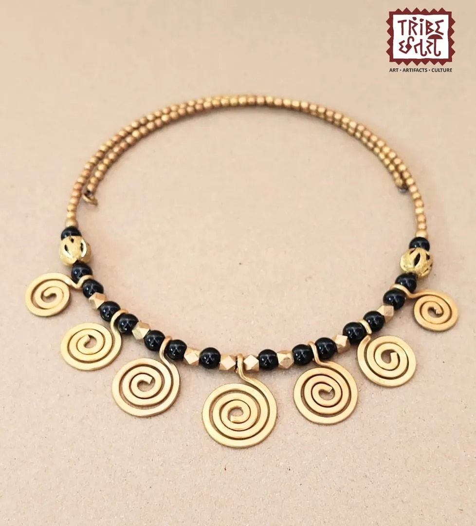 Dhokra Round Necklace With Beads image 1