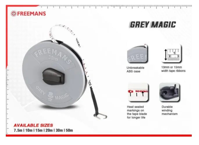 30m GREY MAGIC Measuring Tape image 1