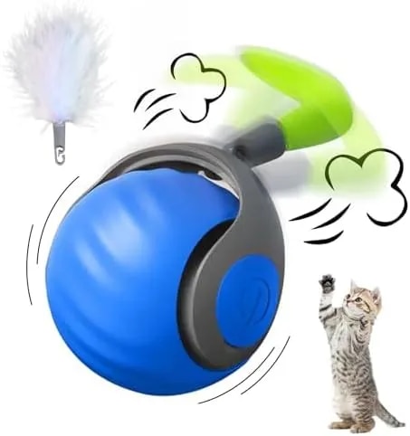 Interactive Cat Ball Toy with Feather, Smart Ball for Indoor Cats,Blue image 1