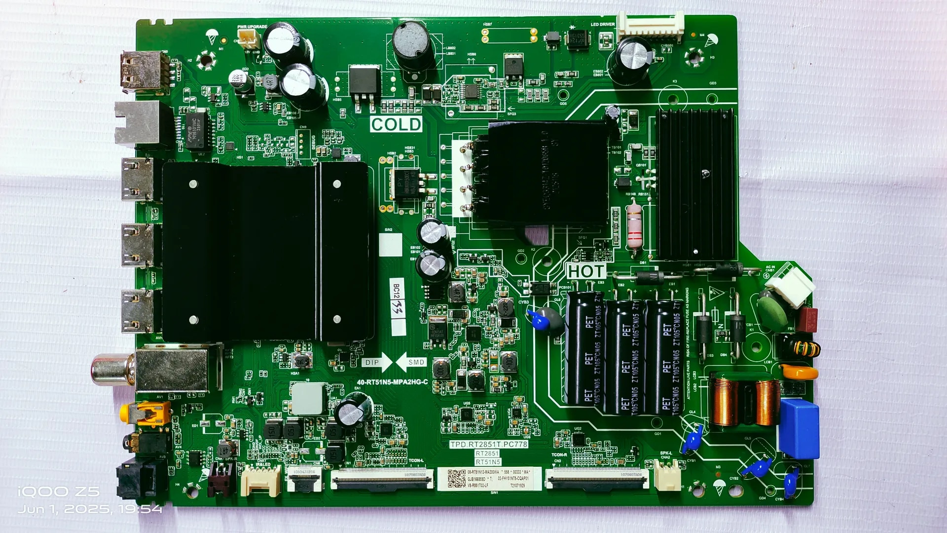 TCL/IFFALCON ANDROID MAIN BOARD, MOTHER BOARD, COMBO BOARD, TPD. RT 2851T.PC778 RT2851 RT51N5 , #WB010 image 1