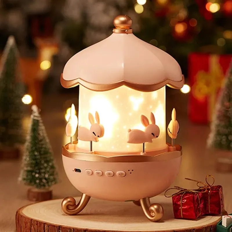 Bunny Carousel Night Light Projector, ( 6 ) Films Rotating LED Lamp, Star Projection Light for A Magical Nursery Atmosphere, Rotatable Rabbit Night Lamp for Kids Room Decor.. image 1