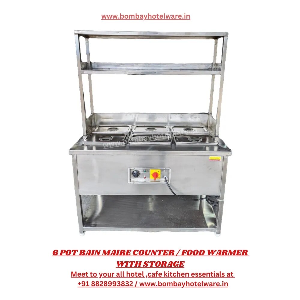 6 Pot GN Pan Electric Bain Marie Counter with Storage image 1