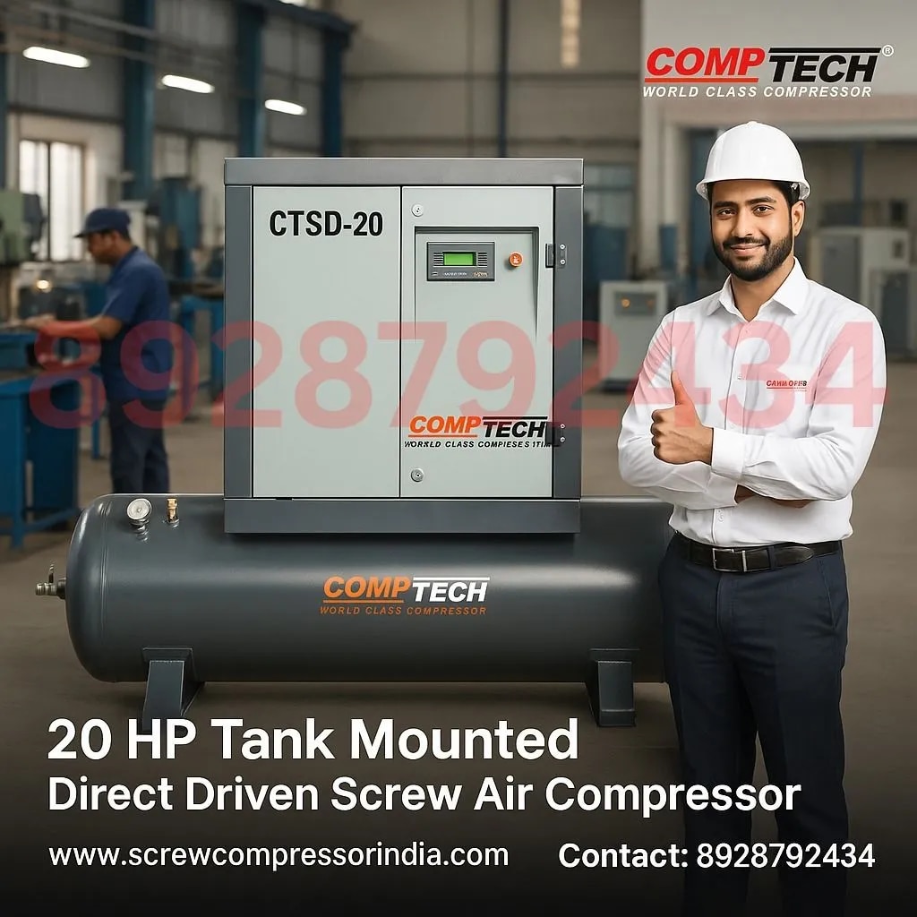 20 HP Tank Mounted Direct Driven Screw Air Compressor image 1