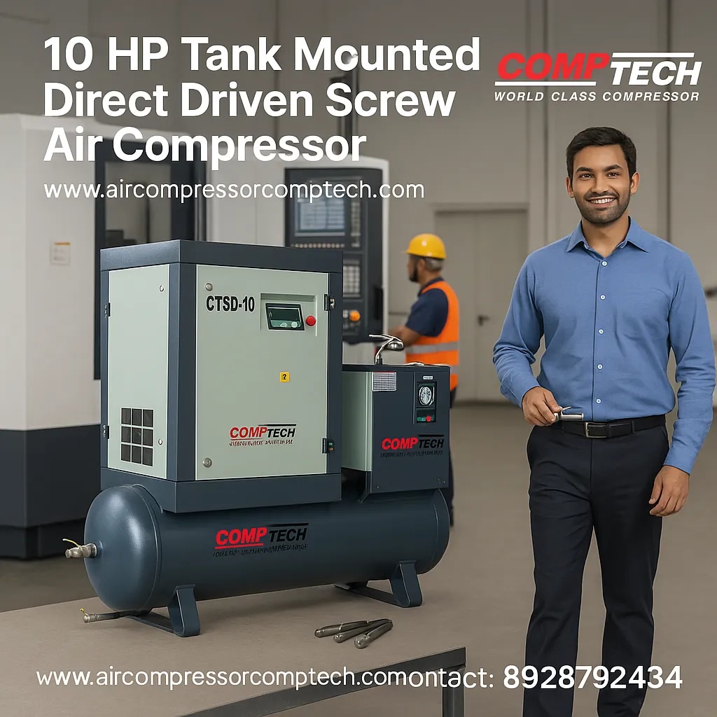 10 HP Tank Mounted Direct Driven Screw Air Compressor image 1