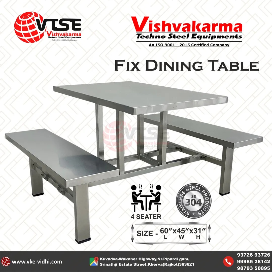 SS Dining Table 4 Seater | Food Grade SS 304 Stainless Steel Dining Table | Heavy Duty image 1