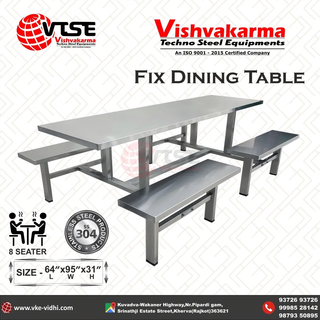 SS Dining Table 8 Seater | Food Grade SS 304 Stainless Steel Dining Table | Heavy Duty image 1