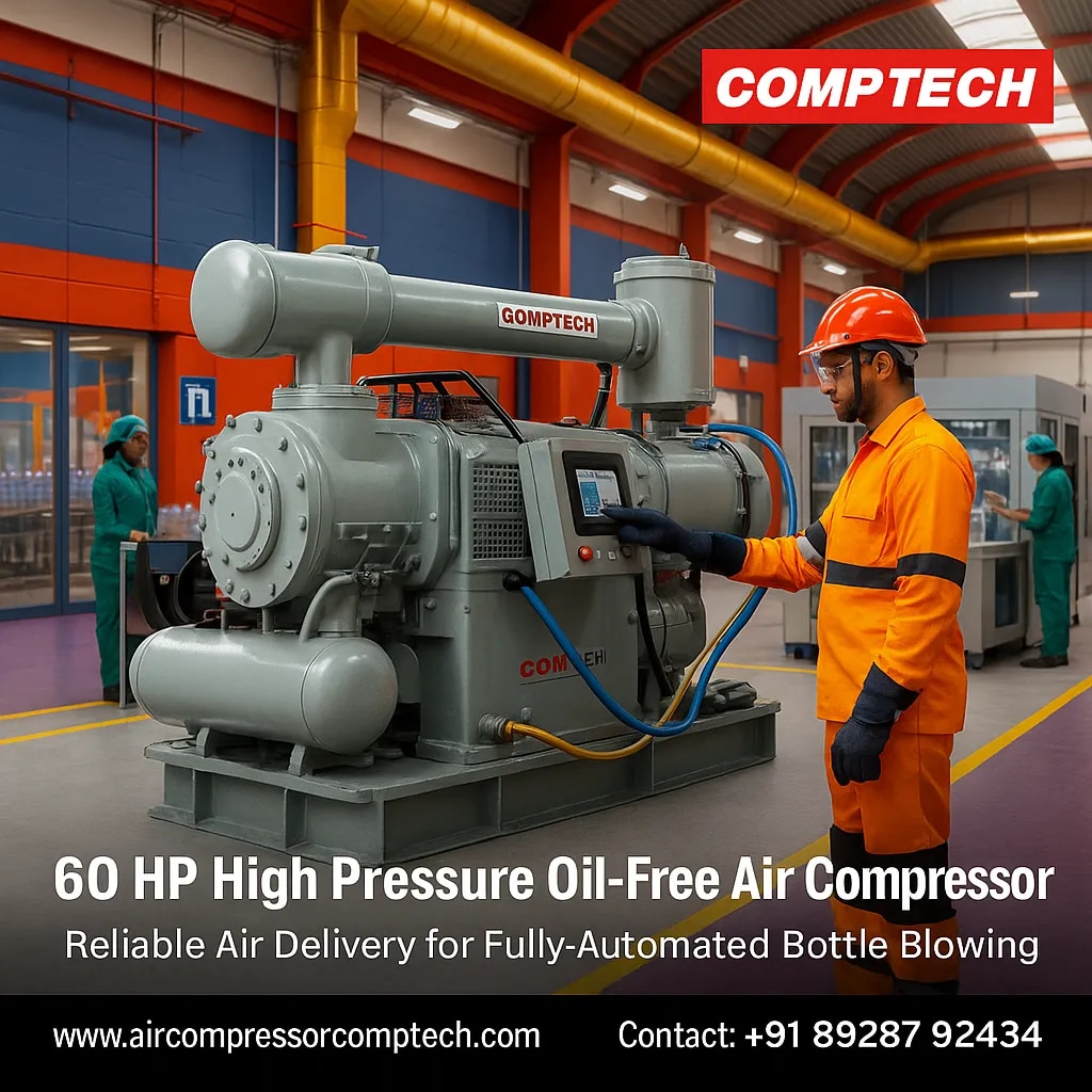 60 HP 2 Stage Medium Pressure Oil Free Air Compressor image 1