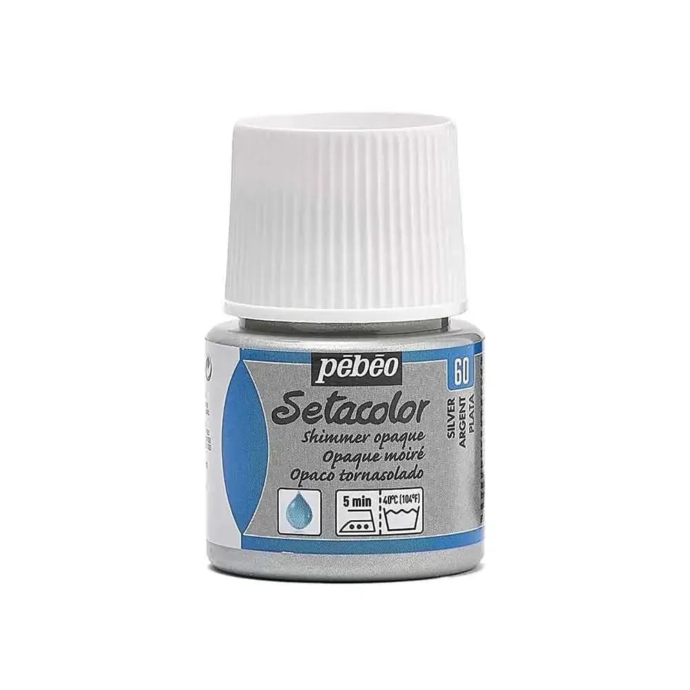 PEBEO SETACOLOR OPAQUE SHIMMER PAINT - 45 ML BOTTLE - SILVER (60) image 1