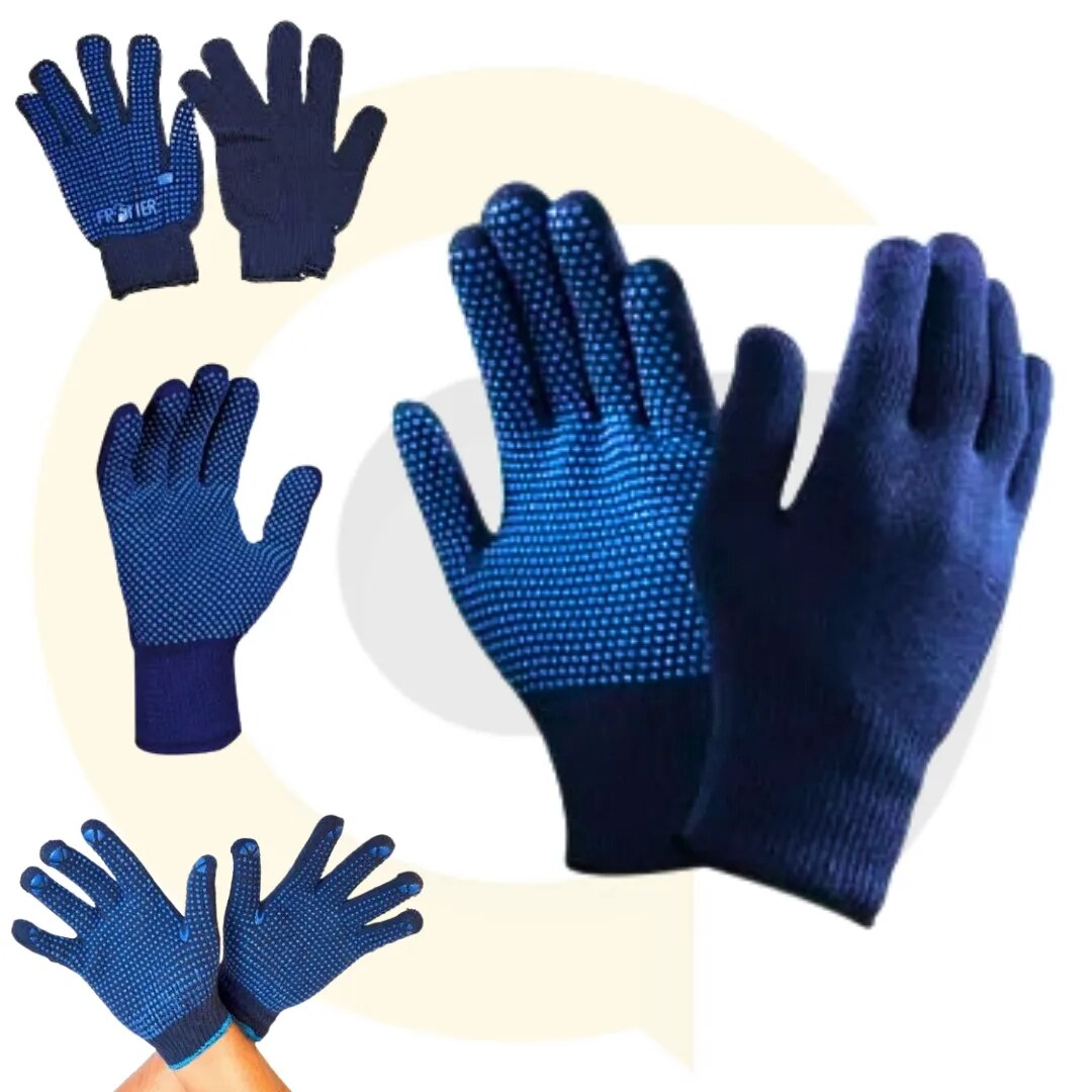 Blue Knitted Dotted Gloves – Ultra Thin Non-Slip Cotton Safety Hand Gloves image 1