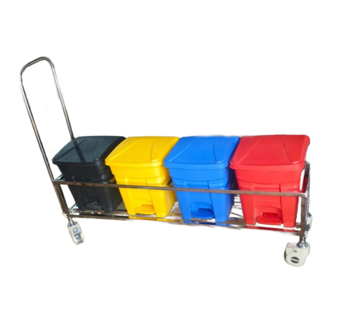 Dustbin Trolley (Set Of 4 -16Ltr) Full S.S GM 9050B image 1