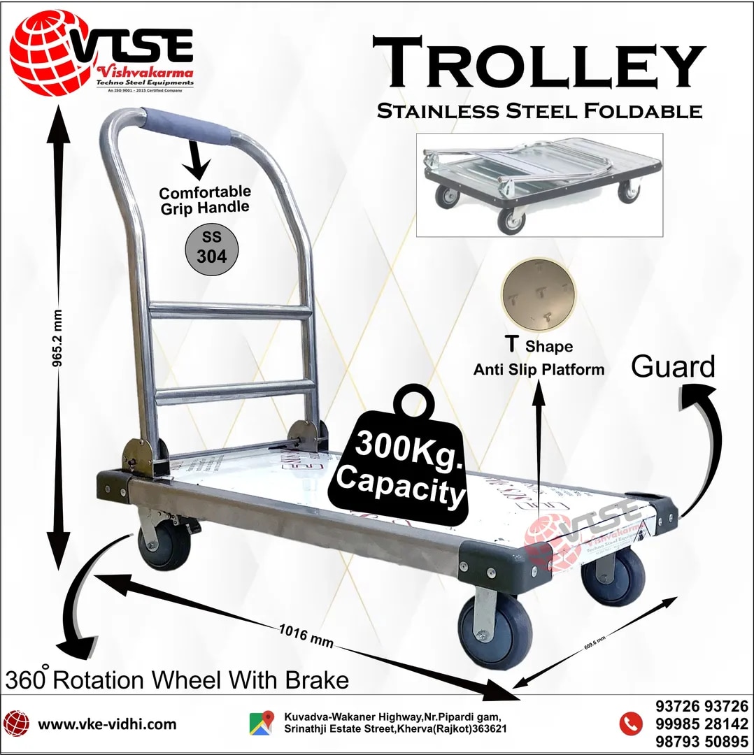 Stainless Steel Folding Platform Trolley | Heavy Duty SS Material Handling Trolley image 1