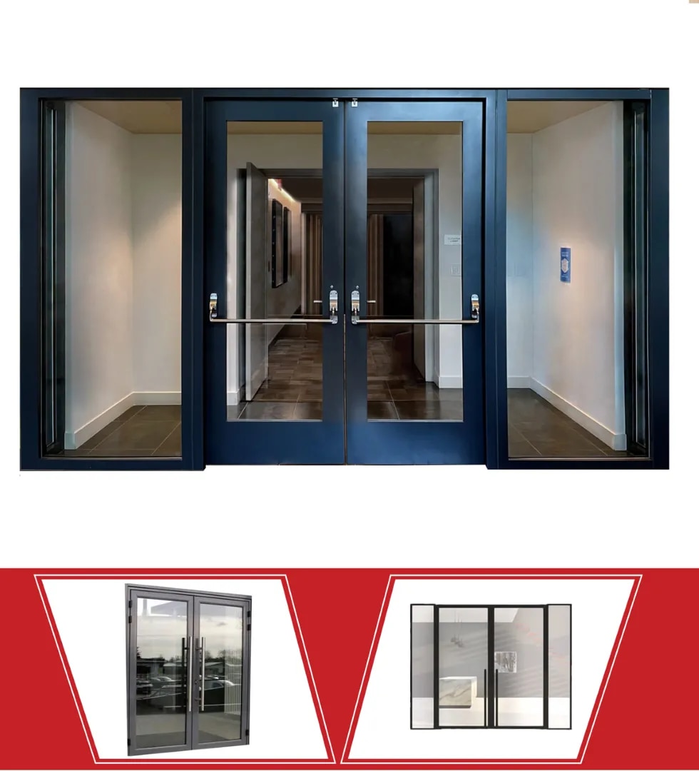 FULLY GLAZED SINGLE & DOUBLE LEAF DOOR WITH FIXED PARTITION image 1